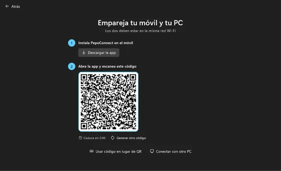 Emparejar el móvil con un QR o un código de seis dígitos